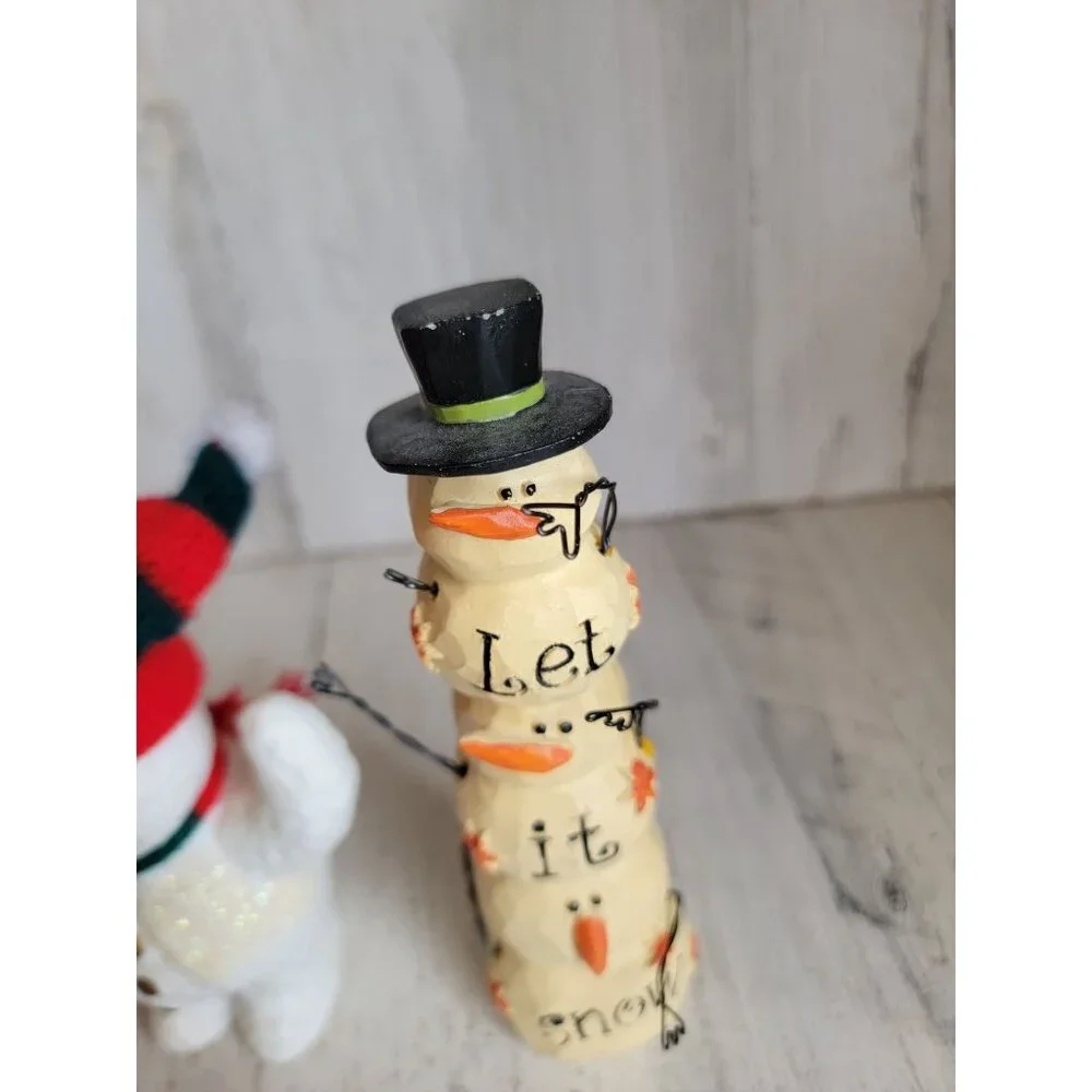 Let‎ it snow Snowman set figure glitter vintage home decor xmas